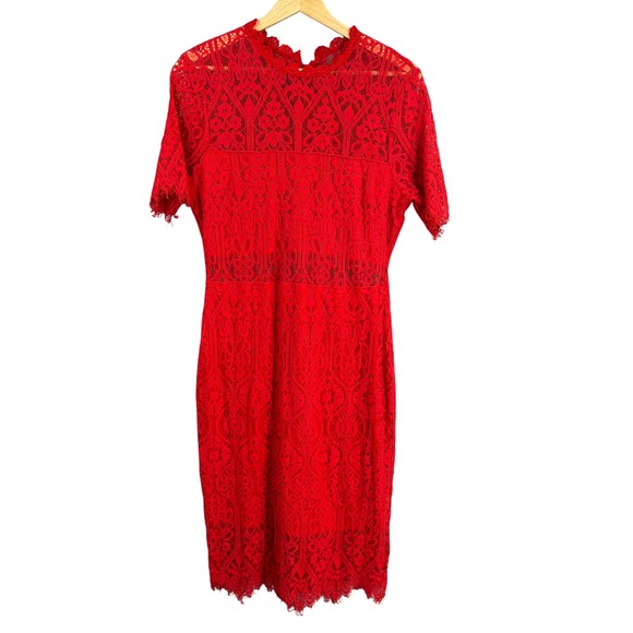 Lulus Red Lace Dress Sheer Waist Short Sleeve Lined Cocktail Party Large - Picture 1 of 5
